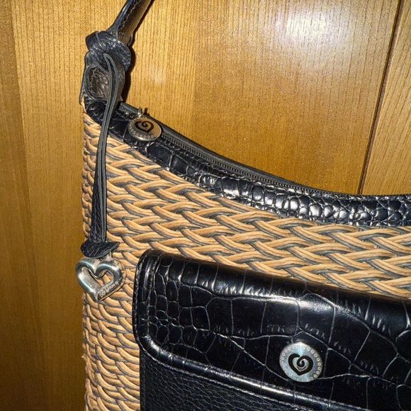 Brighton Woven Straw Shoulder Bag w/ Black Leather Trim & Heart Charm - Picture 12 of 12